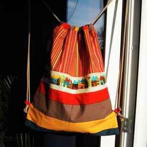 Csíkos, színes, pamut gymbag, hátizsák, tornazsák, Tornazsák, Gymbag, Varrás, MESKA