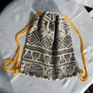 Fekete - krémszín elefántos  gymbag, hátizsák, tornazsák 100% pamut , Táska & Tok, Hátizsák, Tornazsák, Gymbag, Varrás, MESKA