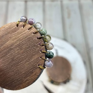 Kerek fa fülbevaló moss agate gyöngyökkel -  - Meska.hu