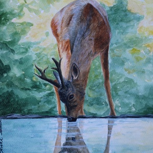 Szarvas, Művészet, Festmény, Akvarell, Festészet, MESKA