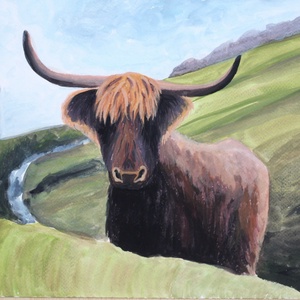 Highland Cow, Művészet, Festmény, Festmény vegyes technika, Festészet, MESKA