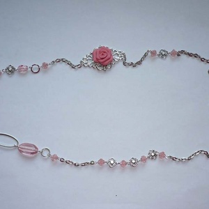 Lazacrózsaszín-ezüst hosszú asszimetrikus nyaklánc rózsával -  - Meska.hu