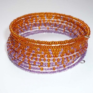 Lila-narancs ombre, boho memória karkötő, karperec, Ékszer, Karkötő, Memóriadrótos karkötő, Ékszerkészítés, Gyöngyfűzés, gyöngyhímzés, MESKA