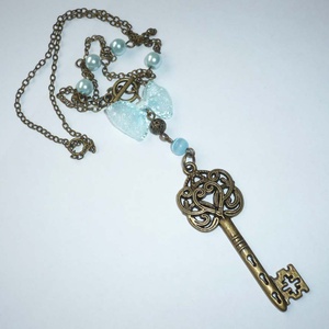 Réz kulcs kékkel - romantikus kulcsos nyaklánc, Ékszer, Medálos nyaklánc, Nyaklánc, Ékszerkészítés, Gyöngyfűzés, gyöngyhímzés, Meska