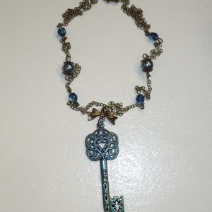Réz-kék kulcs - sötétkék kulcsos nyaklánc -  - Meska.hu