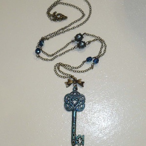 Réz-kék kulcs - sötétkék kulcsos nyaklánc -  - Meska.hu