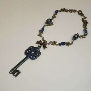 Réz-kék kulcs - sötétkék kulcsos nyaklánc -  - Meska.hu