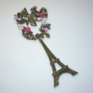 Óriás Eiffel torony fehérben és rózsaszínben - romantikus nyaklánc, Ékszer, Hosszú nyaklánc, Nyaklánc, Ékszerkészítés, Gyöngyfűzés, gyöngyhímzés, MESKA