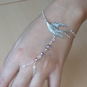 Galamb - rózsaszín, ezüst karkötő-gyűrű (kézfejkarkötő) -  - Meska.hu