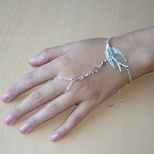 Galamb - rózsaszín, ezüst karkötő-gyűrű (kézfejkarkötő) -  - Meska.hu