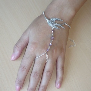 Galamb - rózsaszín, ezüst karkötő-gyűrű (kézfejkarkötő) -  - Meska.hu