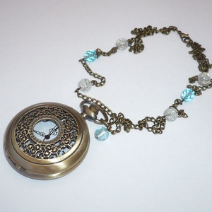 Gyönyörű kék gyöngyös réz óra-nyaklánc / ékszeróra -  - Meska.hu