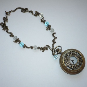 Gyönyörű kék gyöngyös réz óra-nyaklánc / ékszeróra -  - Meska.hu