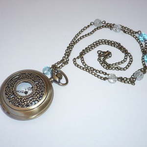 Gyönyörű kék gyöngyös réz óra-nyaklánc / ékszeróra -  - Meska.hu