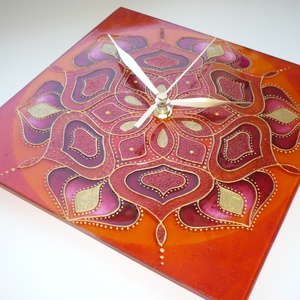 TűzMandala - egyedi festett mandala üveg falióra - otthon & életmód - dekoráció - fali és függő dekoráció - falióra & óra - Meska.hu