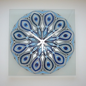 Kék-ezüst nagy Mandala - egyedi festett mandala üveg falióra - otthon & lakás - dekoráció - Meska.hu
