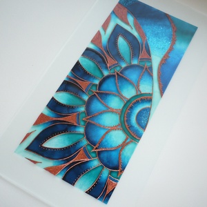 Teal - Copper Mandala részlet - üvegre festett kép, ablakbetét, festmény - otthon & életmód - dekoráció - kép & falikép - üvegkép - Meska.hu