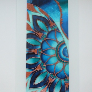 Teal - Copper Mandala részlet - üvegre festett kép, ablakbetét, festmény - otthon & életmód - dekoráció - kép & falikép - üvegkép - Meska.hu
