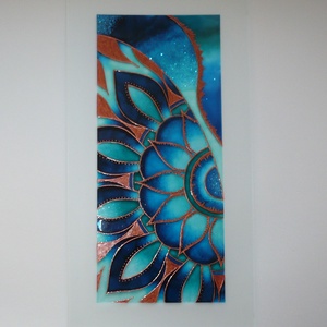 Teal - Copper Mandala részlet - üvegre festett kép, ablakbetét, festmény - otthon & életmód - dekoráció - kép & falikép - üvegkép - Meska.hu