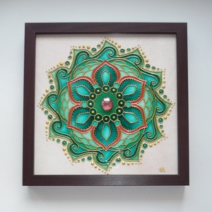 Smaragd Varázslat - üvegfestett mandala falikép -  - Meska.hu