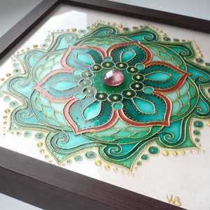 Smaragd Varázslat - üvegfestett mandala falikép -  - Meska.hu