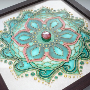 Smaragd Varázslat - üvegfestett mandala falikép -  - Meska.hu