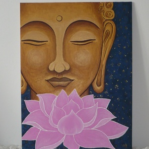 Arany Buddha Lótusszal - egyedi akril festmény, falikép 30x40 - Meska.hu
