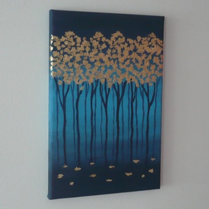 Arany erdő - egyedi akril festmény, falikép 20x30 - művészet - festmény - akril - Meska.hu