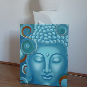 Türkiz Buddha - egyedi akril festmény, falikép 40x50 - művészet - festmény - akril - Meska.hu