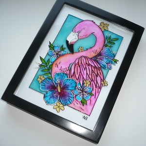 Flamingó - üvegre festett falikép, festmény - otthon & lakás - dekoráció - kép & falikép - üvegkép - Meska.hu