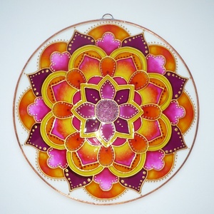 Napsütés mandala - egyedi üvegre festett mandala ablakdísz, fényfogó - otthon & életmód - dekoráció - spiritualitás - mandala - Meska.hu