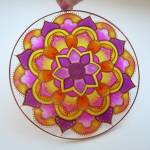 Napsütés mandala - egyedi üvegre festett mandala ablakdísz, fényfogó - otthon & életmód - dekoráció - spiritualitás - mandala - Meska.hu