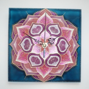 Elegancia - egyedi festett mandala üveg falióra, Otthon & Életmód, Dekoráció, Fali és függő dekoráció, Falióra & óra, Festett tárgyak, Üvegművészet, MESKA