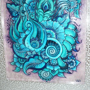 Türkizkék Zentangle - üvegre festett falikép, festmény - művészet - festmény - üvegfestmény - Meska.hu