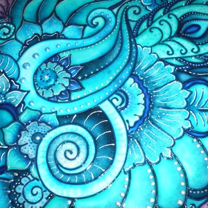 Türkizkék Zentangle - üvegre festett falikép, festmény - művészet - festmény - üvegfestmény - Meska.hu