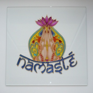 Namaste - üvegre festett falikép, festmény, Otthon & Lakás, Dekoráció, Kép & Falikép, Üvegkép, Festett tárgyak, Üvegművészet, Meska