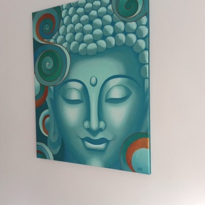 Türkiz Buddha - egyedi akril festmény, falikép 40x50 - művészet - festmény - akril - Meska.hu
