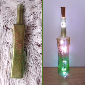 Zöldarany indamintás lámpás - egyedi festett üveg bottlelamp - otthon & életmód - lámpa - hangulatlámpa - Meska.hu