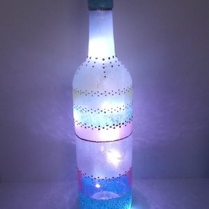 Pasztell üveglámpás - egyedi festett üveg bottlelamp, Otthon & Lakás, Lámpa, Hangulatlámpa, Festett tárgyak, Üvegművészet, Meska