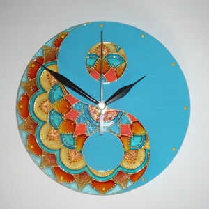 Jin-jang Mandala - egyedi festett mandala üveg falióra - Meska.hu