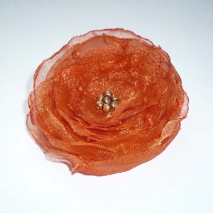 Egyszerű narancs organza virág bross, kitűző, Ékszer, Kitűző és Bross, Kitűző, Ékszerkészítés, Meska