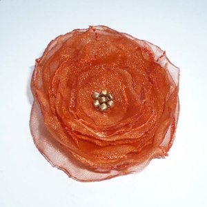 Egyszerű narancs organza virág bross, kitűző - ékszer - kitűző és bross - kitűző - Meska.hu