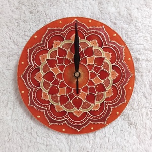 Napfény Mandala - egyedi festett mandala üveg falióra - otthon & életmód - dekoráció - fali és függő dekoráció - falióra & óra - Meska.hu