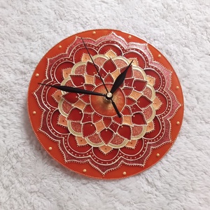 Napfény Mandala - egyedi festett mandala üveg falióra - otthon & életmód - dekoráció - fali és függő dekoráció - falióra & óra - Meska.hu