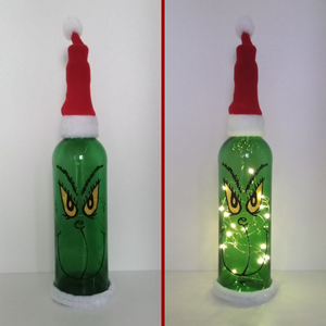 Grincs üveglámpás - egyedi festett üveg bottlelamp, Otthon & Életmód, Lámpa, Hangulatlámpa, Festett tárgyak, Üvegművészet, MESKA