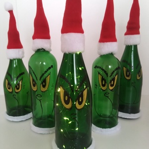 Pufók Grincs üveglámpás - egyedi festett üveg bottlelamp, Otthon & Életmód, Lámpa, Hangulatlámpa, Festett tárgyak, Üvegművészet, MESKA