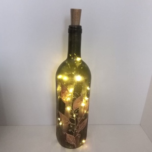 Ünnepi arany-leveles üveglámpás - egyedi festett üveg bottlelamp, Otthon & Lakás, Lámpa, Hangulatlámpa, Festett tárgyak, Üvegművészet, MESKA