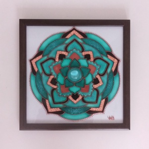 Türkiz-barna ötszögletű Mandala - üvegfestett falikép - otthon & életmód - dekoráció - kép & falikép - üvegkép - Meska.hu