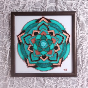 Türkiz-barna ötszögletű Mandala - üvegfestett falikép, Otthon & Életmód, Dekoráció, Kép & Falikép, Üvegkép, Festett tárgyak, Üvegművészet, MESKA