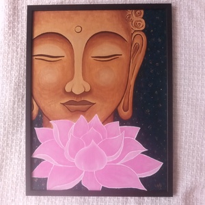 Arany Buddha Lótusszal - egyedi akril festmény, falikép 30x40, keretben, Művészet, Festmény, Akril, Festett tárgyak, Festészet, MESKA